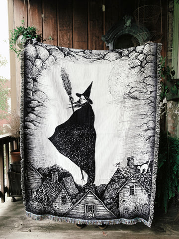 A New England Halloween Woven Tapestry Blanket