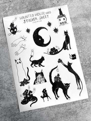 Haunted House Cats Sticker Sheet